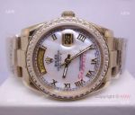 Rolex Gold Day-Date Presidential Watch M-O-P White Dial Diamond Bezel
